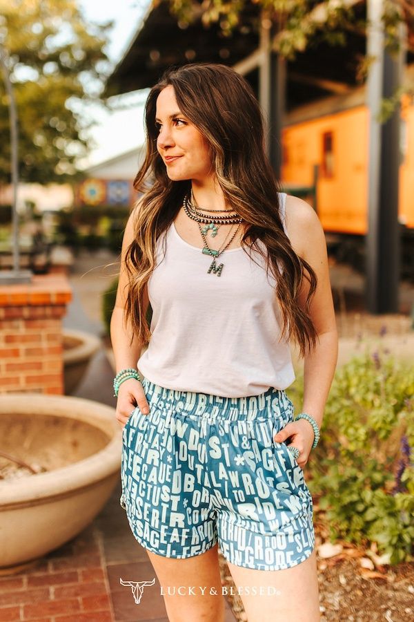 Jade Western Slogan Printed Stretch Elastic High Rise Shorts