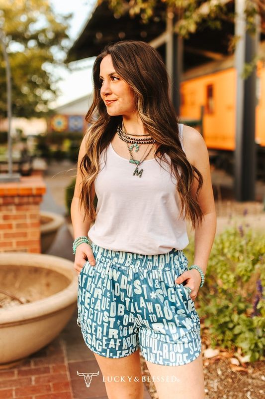 Jade Western Slogan Printed Stretch Elastic High Rise Shorts