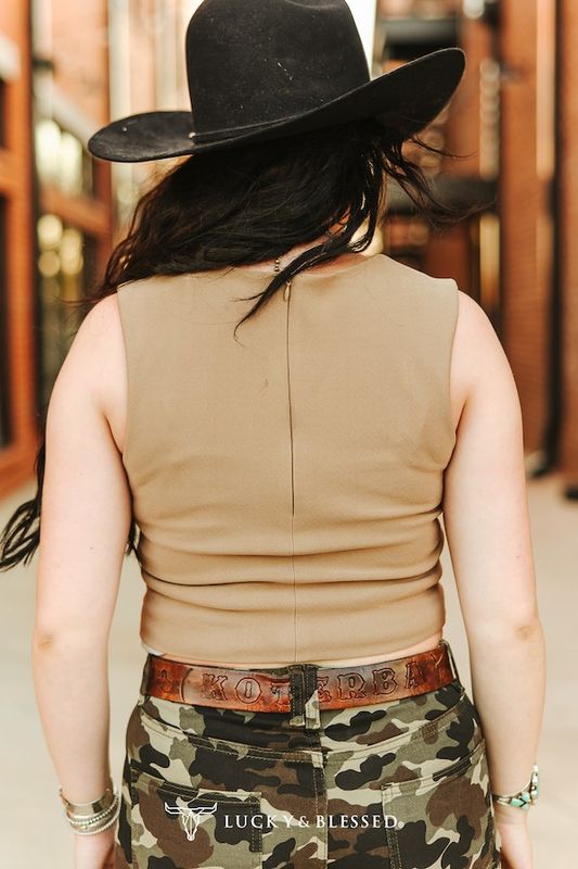 Khaki Sleeveless Square Neck Top