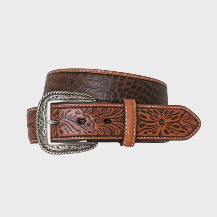 Men's Faux Crocodile Print Western Belt