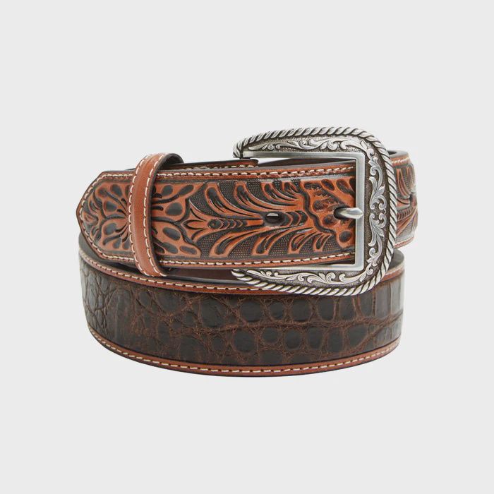 Men's Faux Crocodile Print Western Belt