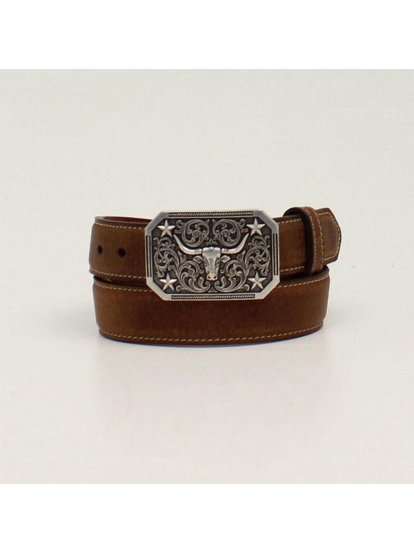 3D Belt® Boys Brown Belt With Longhorn Belt Buckle