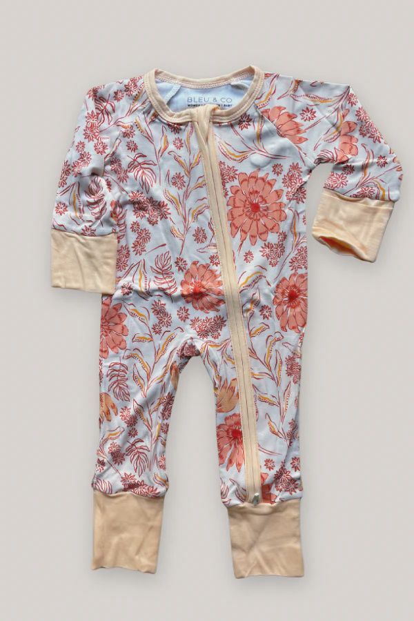 Coral Floral Zipper Onesie