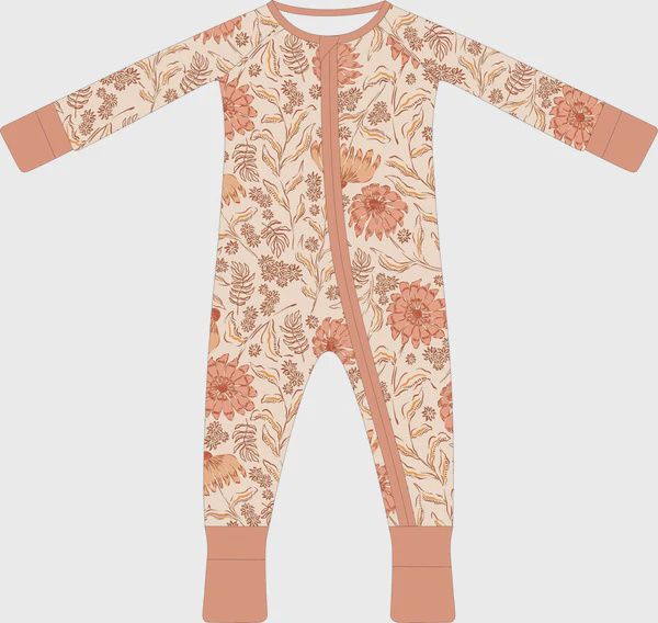 Coral Floral Zipper Onesie