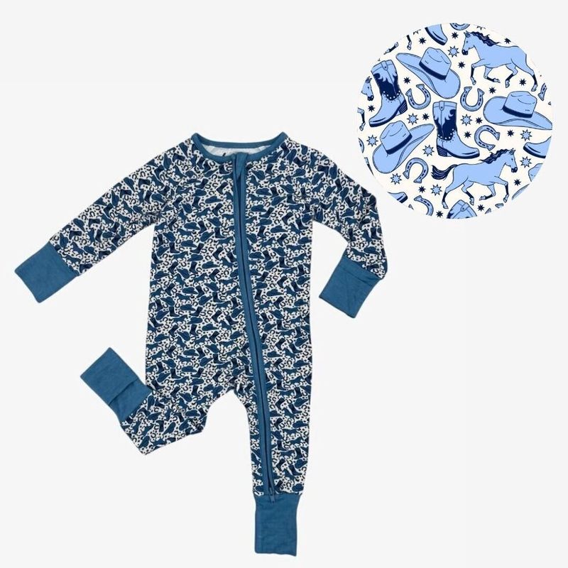 Bamboo Zipper Pajama Seaside Stampede ( Bluebonnet Fawn)