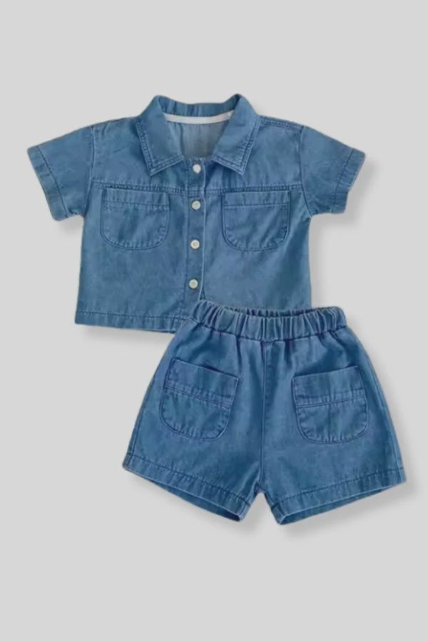 Denim Collared 2 Piece Set
