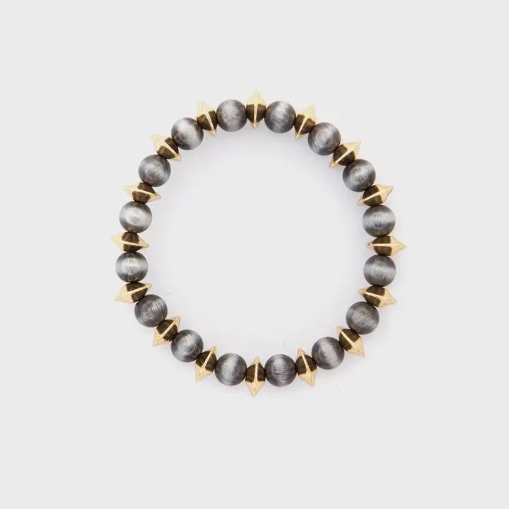 Faux Navajo Pearl and Burnished Gold Disc Alternating Beaded Stretch Bracelet