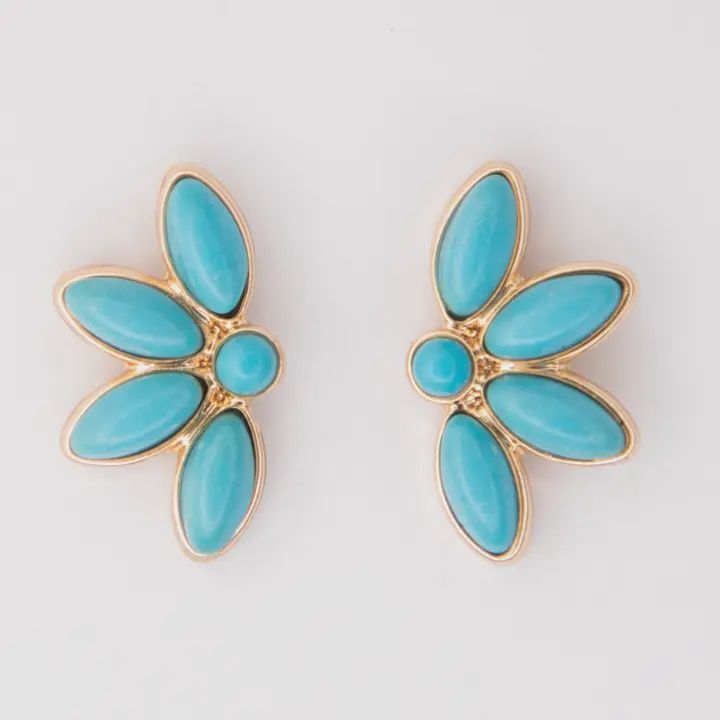 1" Dainty Gold Half Flower Turquoise Post Earring