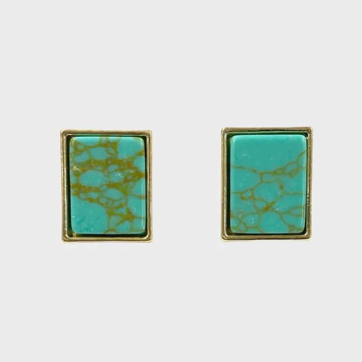 Gold Rectangular Turquoise Stud Earrings