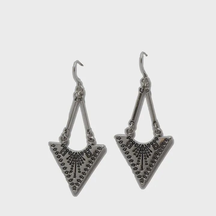 2.5" Burnished Silver Triangle Stamped Drop Earring on Fishhook