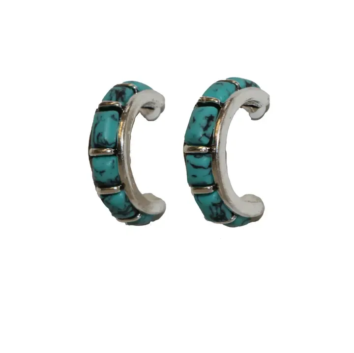 1" Turquoise Inlay Hoop Earrings