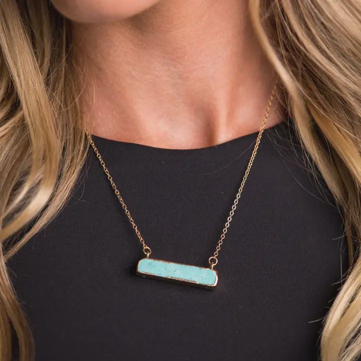 Dainty Gold Necklace w/ Turquoise Bar