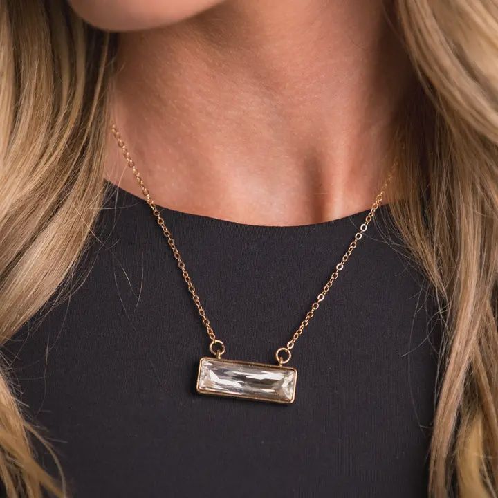 Dainty Gold Necklace W/ Rhinestone Bar