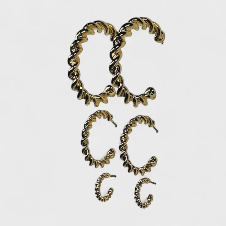 3 Pair of 18K Gold Plated Burnished Twisted Hoops
