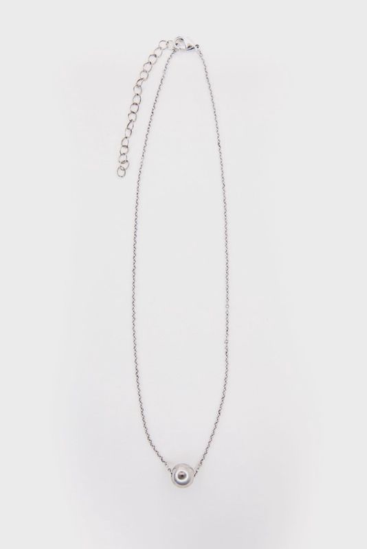 15" 18K White Gold Burnished Chain Necklace w/ Burnished Bead Accent