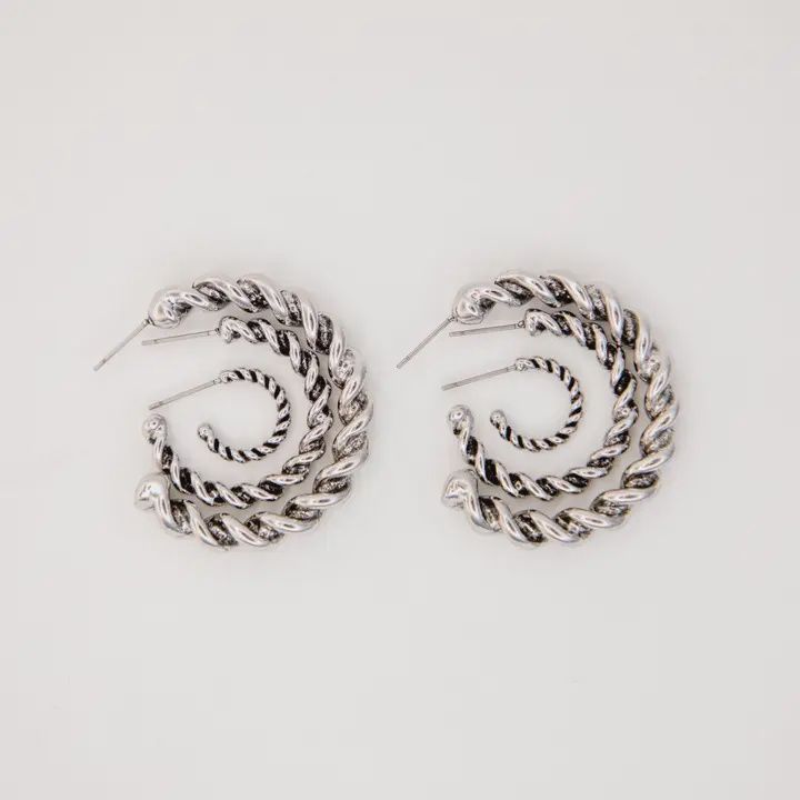 3 Pair of 18K White Gold Plated Burnished Twisted Hoops