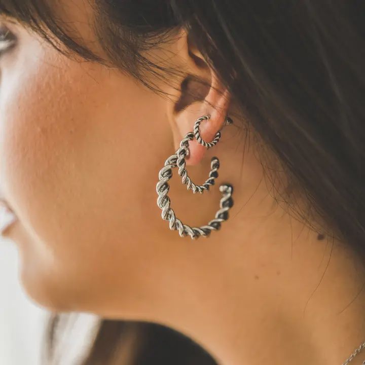 3 Pair of 18K White Gold Plated Burnished Twisted Hoops