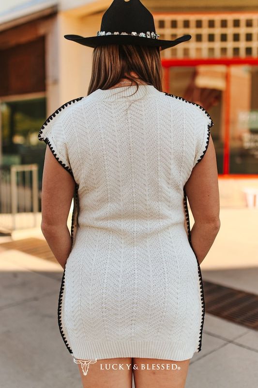 Ivory Contrast Boot Embroidered knit Dress