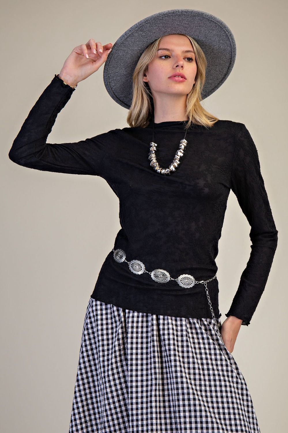 Long Sleeve Textured Sheer Knit Top