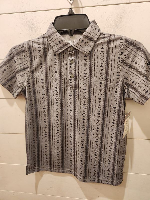 Youth Striped Aztec Short Sleeve Golf Knit/Charcoal