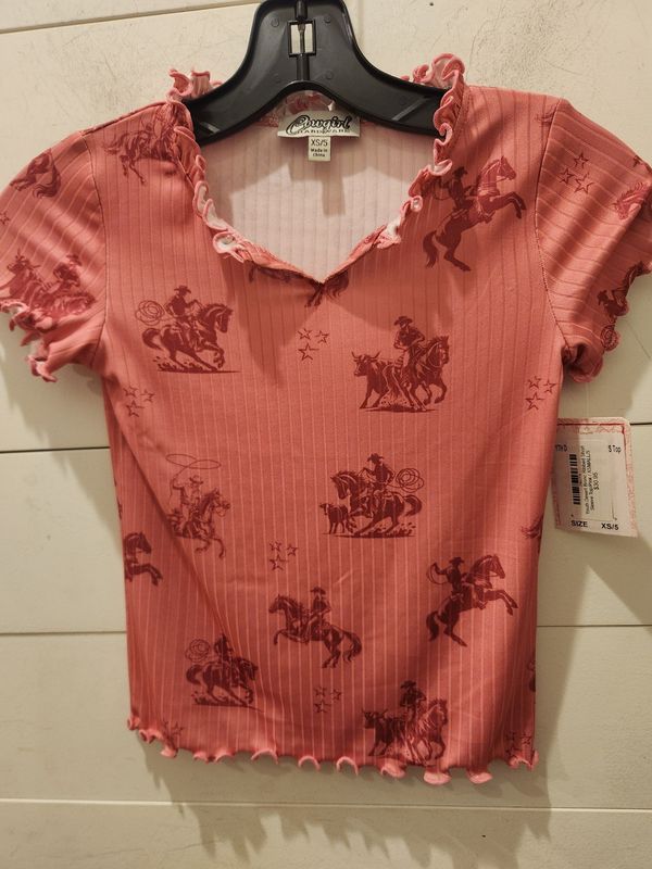 Youth Desert Bronc Ribbed Short Sleeve Top/Pink