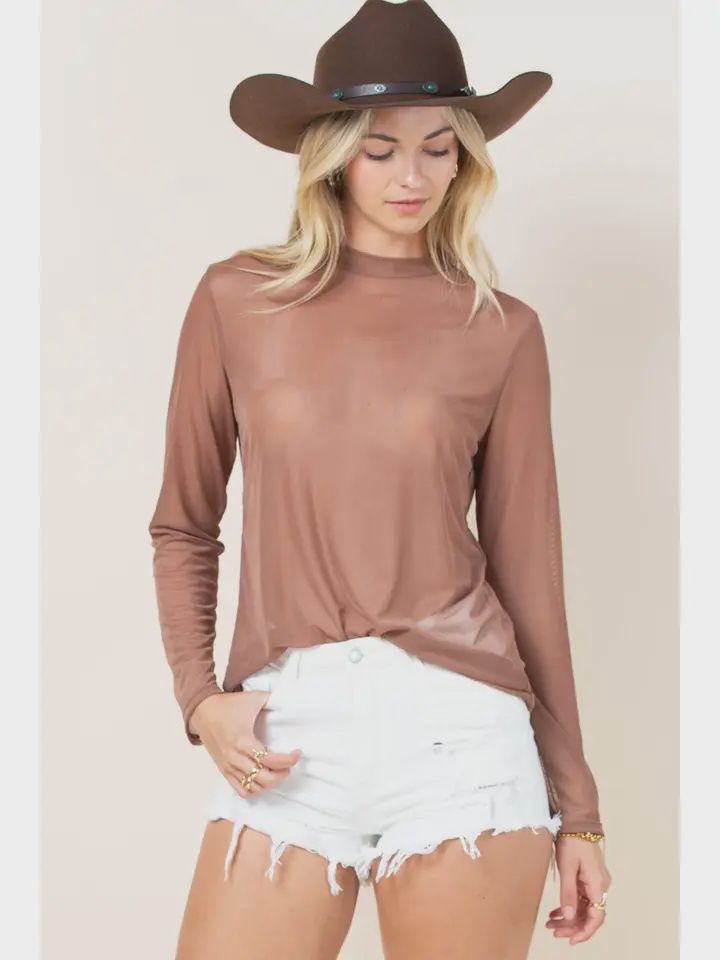 Sheer Mesh Top, Colour: MOCHA, Size: MEDIUM