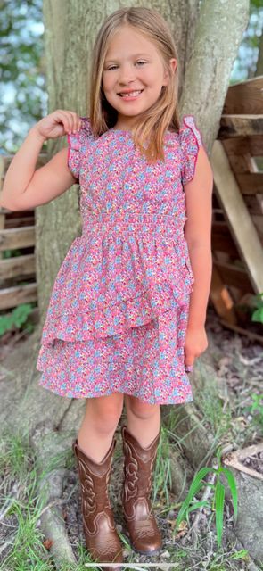 Girl's Pink, Purple, And Blue Floral Dress