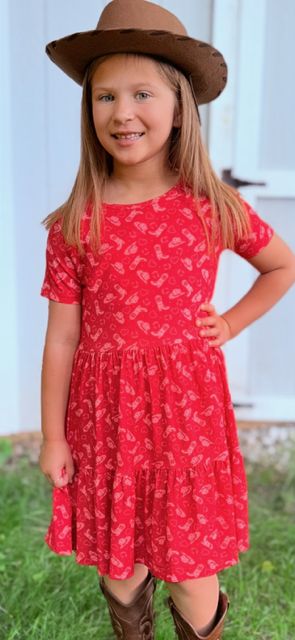 Girl's Red Dress W/ Boots, Hats, and Hearts