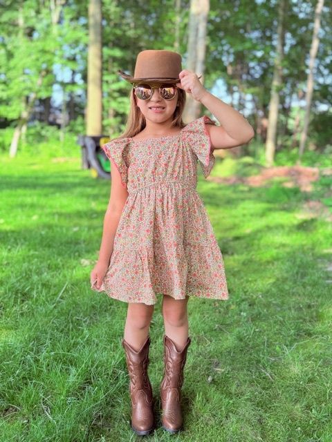 Girl's Pink &amp; Orange Floral Print Dress