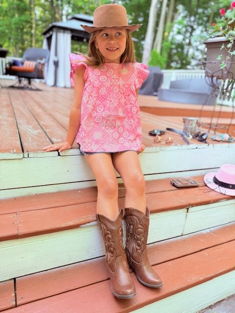 Girl's Pink Paisley Woven Top