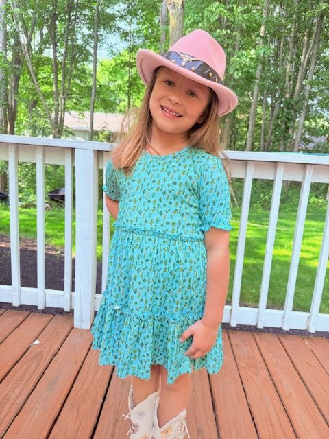 Girl's Blue Cactus Print Dress