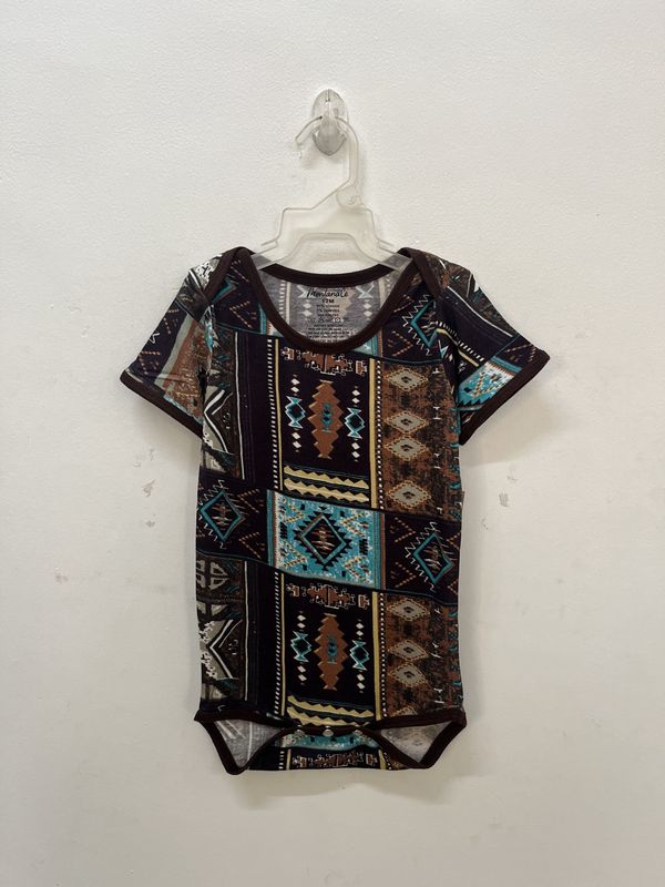 Brown &amp; Turquoise Western Print Onesie