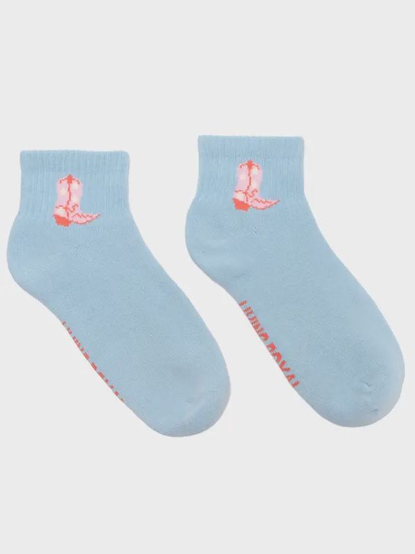 Classic Ankle Socks w/ Ribbed Tubing - Cowgirl Boots - Blue