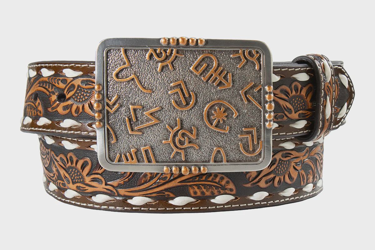 Angel Ranch Women's Floral Embossed Branded Belt