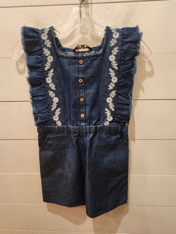Girl's Denim Ruffle Sleeve Romper