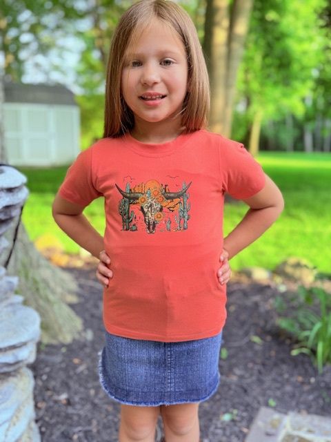 Girl's Leopard Print Skull Western Scene Tee