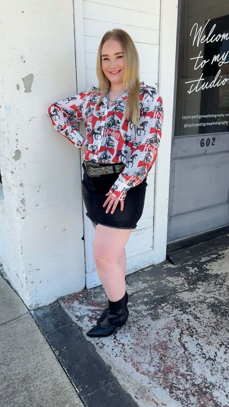 Rodeo Chiffon Button Down Pearl Snap Long Sleeve Collared Shirt