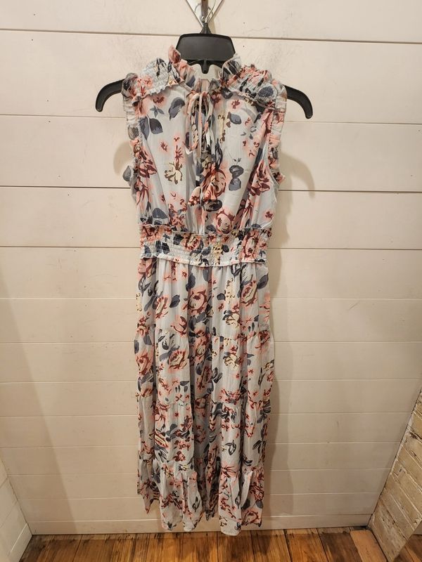 Long Pink and Navy Floral Wide Tank Dress