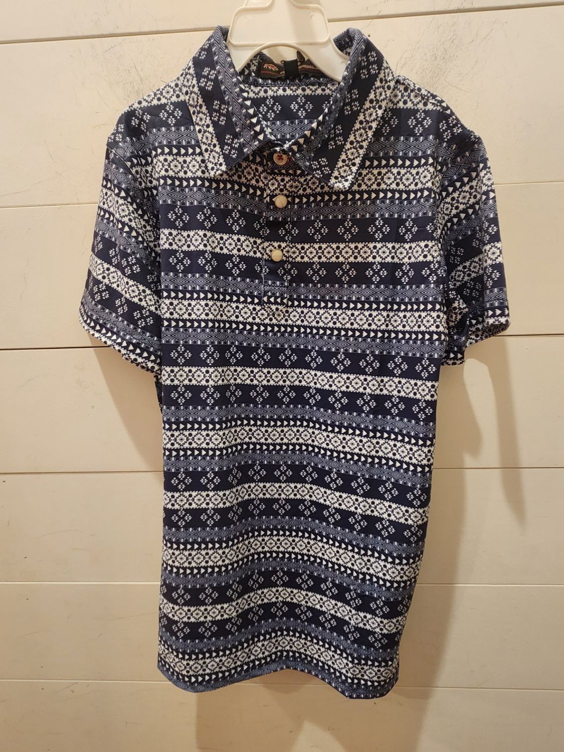 Navy and White Aztec Stripe Polo