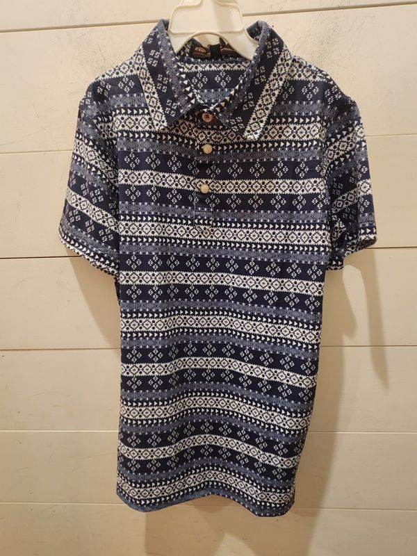 Navy and White Aztec Stripe Polo