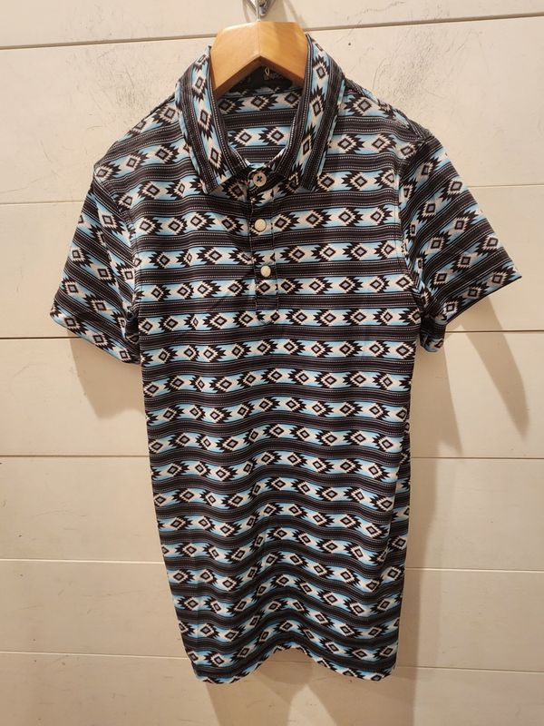 Blue and Black Aztec Stripe Polo