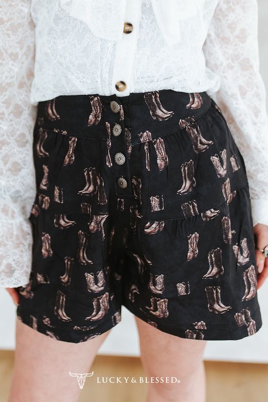 Boots Printed Concho Button Down Elastic Waistband Shorts
