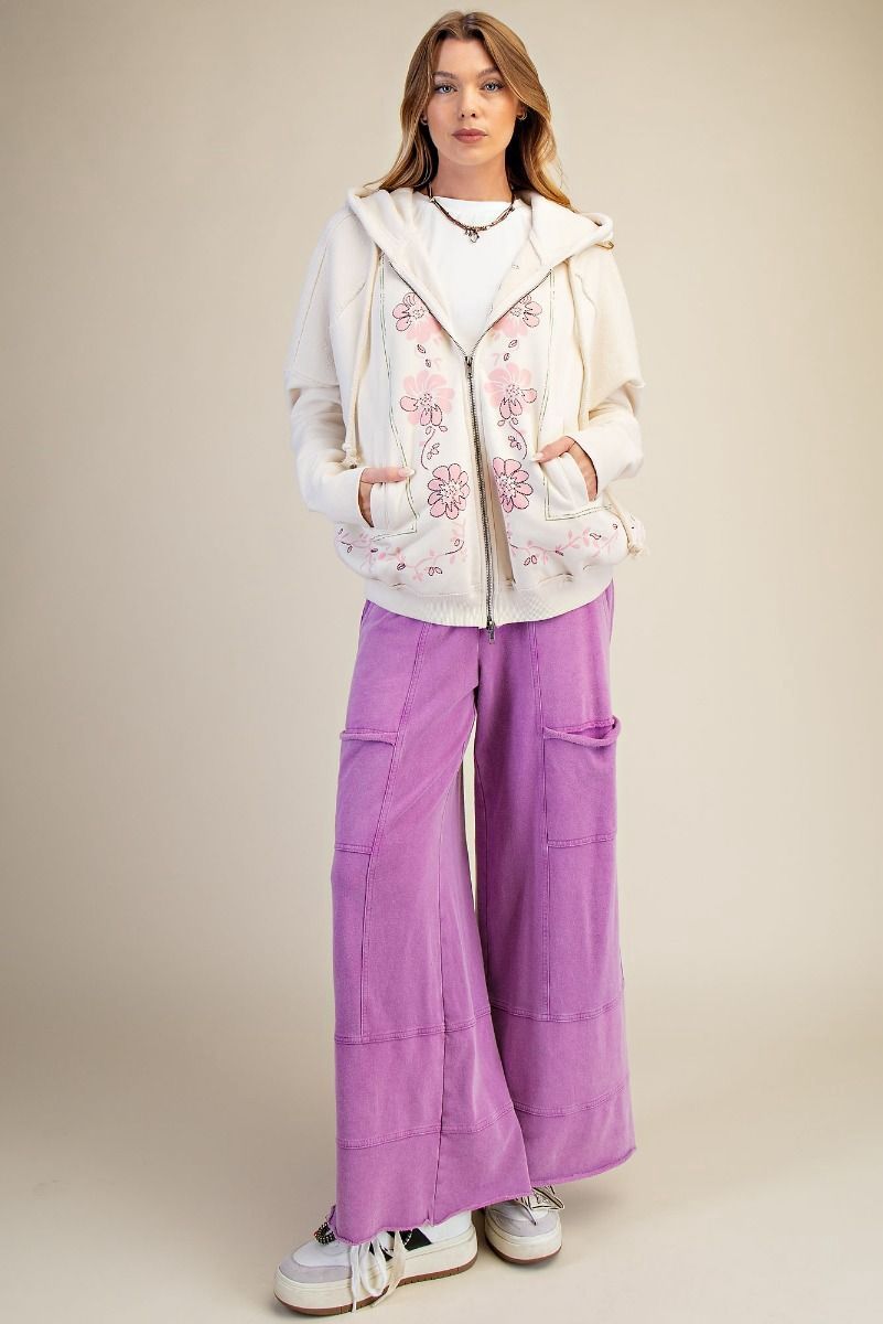 WASHED WIDE LEG TERRY PANTS