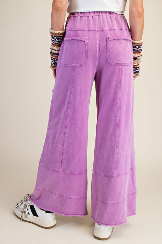 WASHED WIDE LEG TERRY PANTS