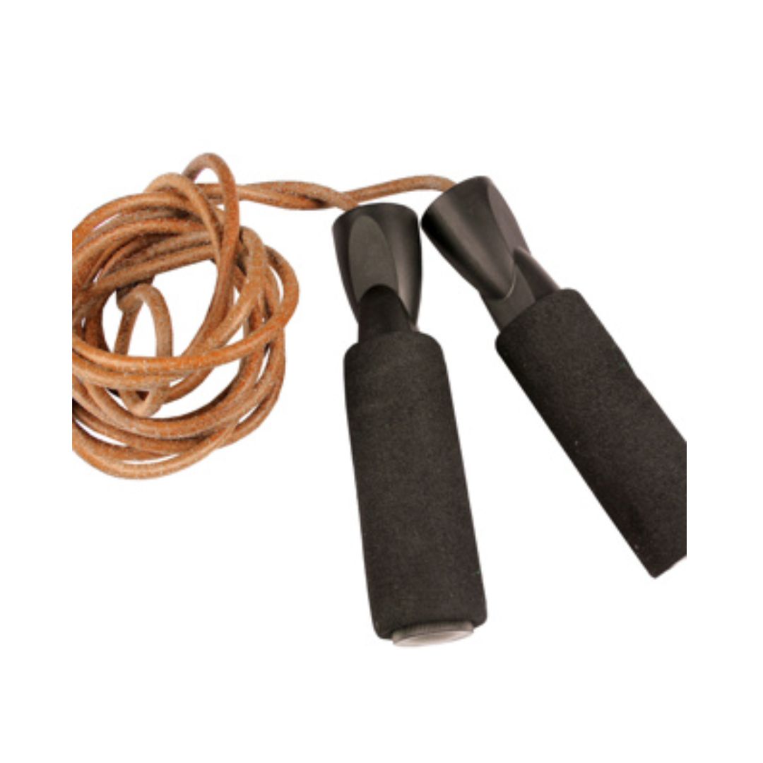 FITNESS MAD LEATHER WEIGHTED JUMP ROPE FSKIPLR17, Colour: TAN