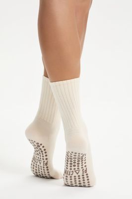 Skarpetki Pilates z ABS – Kredowa Biel &amp; Czekoladowy Grip