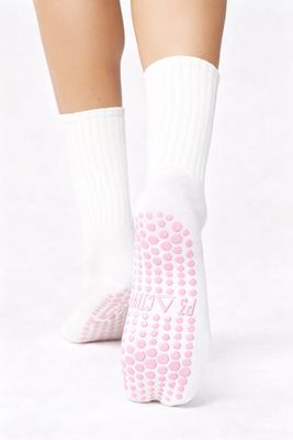 Skarpetki Pilates z ABS – Kredowa Biel &amp; Pudrowy Róż