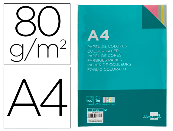 Papel fot. LiderPapel A4 Pac 100fls 4 cores sortidas