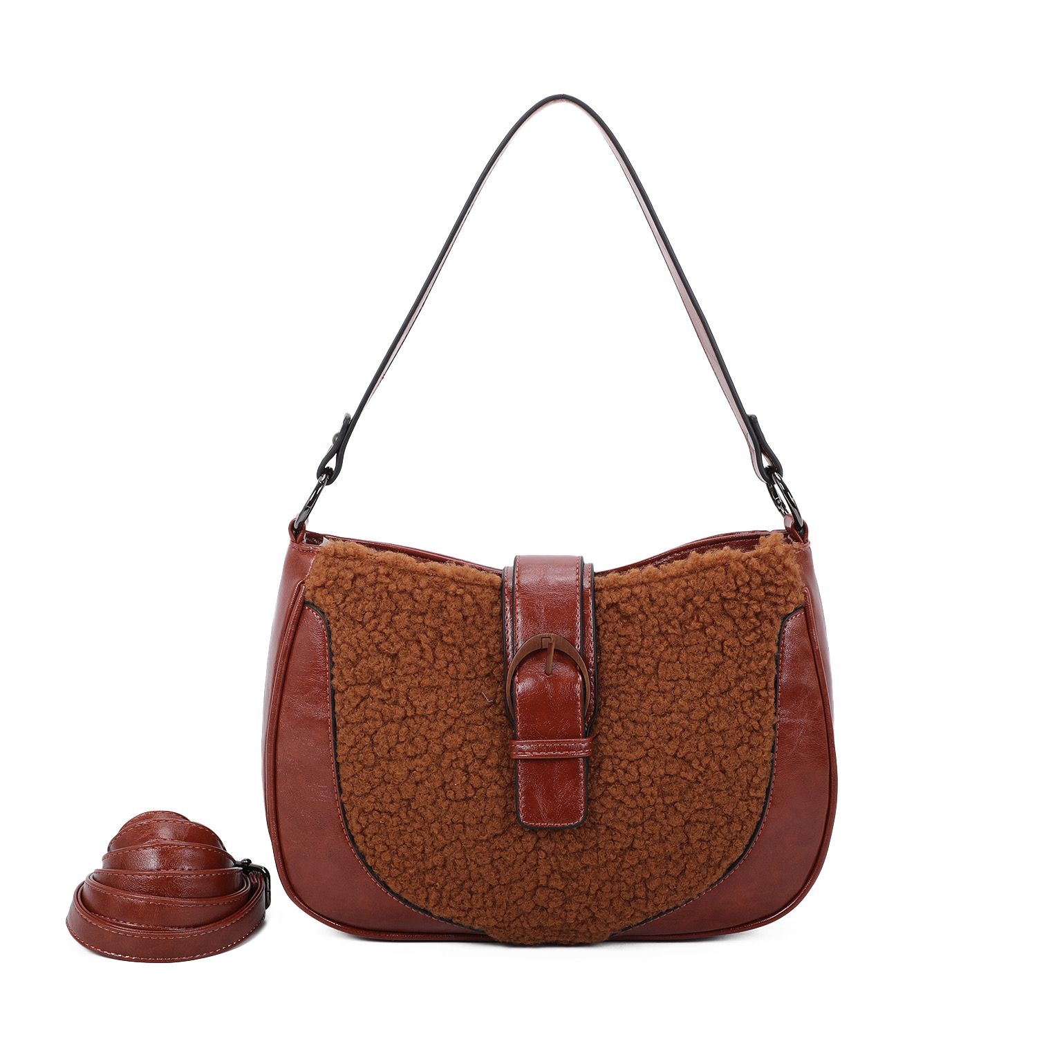 Camel Schoudertas met teddy detail