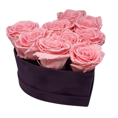 Flower Box prawdziwe wieczne róże BABY PINK 9 sztuk